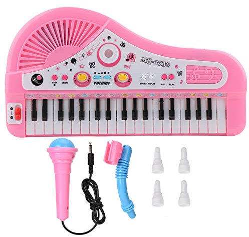 Piano Eléctrico para Niños 37 Teclado con Micrófono Juguete Piano Instrumento Musical Juguete Educativo para Niños Pequeños, Niños (Rosa)
