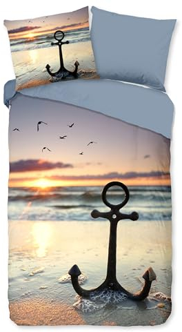 Traumschloss Renforcé Bettwäsche »Mar«, Anker, Meer, 135x200 & 80x80, 100% Baumwolle, atmungsaktiv & weich, Wendebettwäsche-Set mit Reißverschluss bestehend aus Kissen und Bettbezug