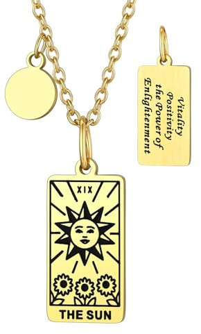 Suplight Tarot Karte Halskette Retro Lucky Amulett Charm Die Sonne Anhänger Edelstahl Vintage Schmuck verstellbar Rolokette Silberkette für Tarot-Liebhaber, Gold, 45 + 5cm Kettenlänge