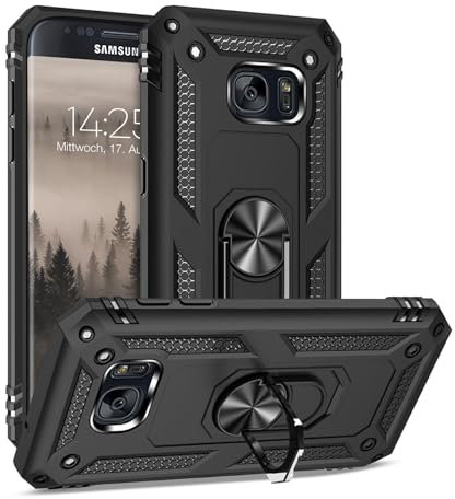 LBH Outdoor Hülle für Samsung Galaxy S7 Armor Militär Stoßfest Handyhülle 360 Grad Metal Ring Halter Ständer Schutzhülle für Handyhalterung Auto Magnet Schwarz