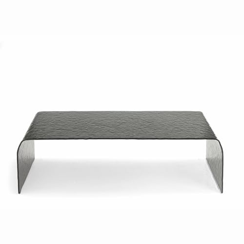 Mesa de salón totalmente de cristal curvado templado con efecto martillado Giano (ahumado)