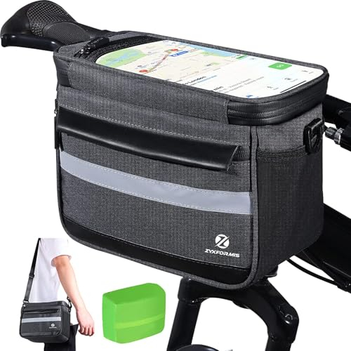Zyxformis Sacoche de Guidon 6L Sac de Panier Étanche avec Écran Tactile Sac Avant de Vélo et Sac en Filet Support de Téléphone avec Bandoulière