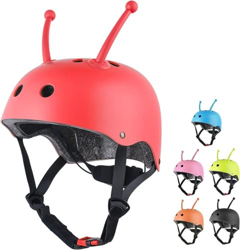 Casco Bicicleta para Niños, Casco Infantil Ajustable para Niños de 3 a 8 Años,Casco Bicicleta Niño para Bicicleta Scooter Ciclismo Rodillo Patinaje (Rojo)