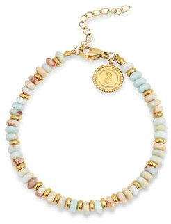 SINGULARU - Bracelet Full Daylight. Acier avec finition plaquée or 18 Kt. Cristaux colorés et perles en acier. Bijoux pour femme.