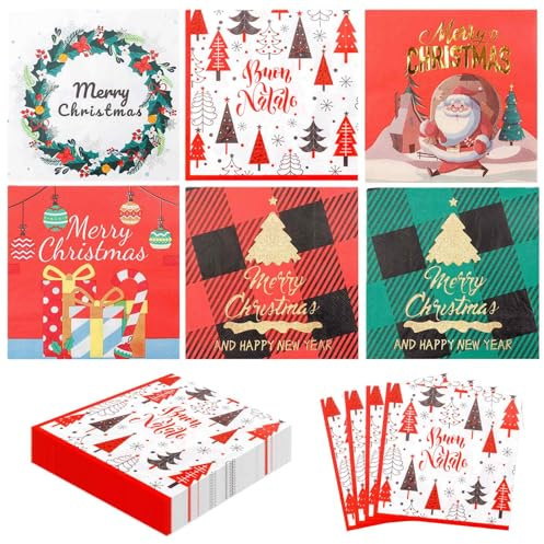 SPORWAY 100 Stück Weihnachten Servietten Rot: Merry Christmas Servietten Weihnachtsservietten, Weihnachtliche Tischdekoration Winter Paper Napkins Papierserviette für Weihnachten - 33 x 33 cm