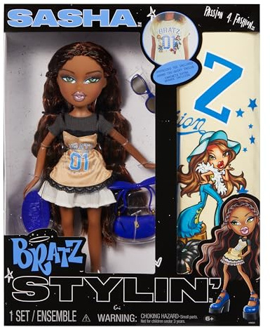 Bratz Stylin' Sasha - Modepuppe mit T-Shirt um Gestalten für Dich, Inklusive Accessoires, Niedliches Spielzeug für Mädchen