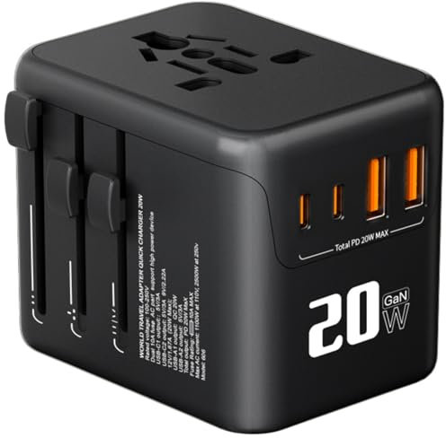 QENEQ Travel Adapter Worldwide,Usa Adapter Steckdose Universal Travel Reisestecker, Steckdosenadapter,Mit 2 USB C 2USB A und 1AC Universaladapter Für Dubai Japan Thailand