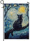 Gartenflagge mit Nachthimmel, blaue Katze im Baum, Outdoor-Dekoration, Herbst-Winter, dekorative Hofflagge, doppelseitig, künstlerische Gartendekoration, 30,5 x 45,7 cm