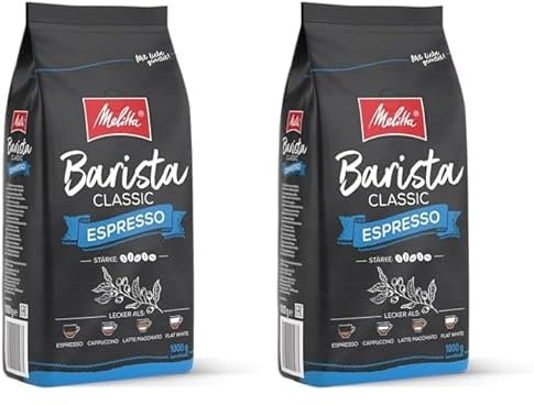 Melitta Barista Classic Espresso, Ganze Kaffee-Bohnen 1kg, ungemahlen, Kaffeebohnen für Kaffee-Vollautomat, kräftige Röstung, Stärke 5 (Packung mit 2)