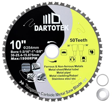TCT Lames de scie circulaire en carbure de tungstène - 254 mm - 50 dents - Pour fer, acier inoxydable, nickel, titane, métaux ferreux et tubes en acier