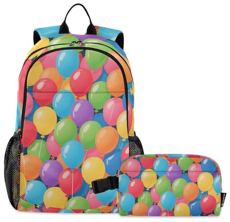 siphylline Bunte Cartoon-Ballon-Rucksack mit Lunchbox, Schultasche und Lunchbox-Set für Jungen, Rucksäcke und -box, Alter 8–10 Jahre
