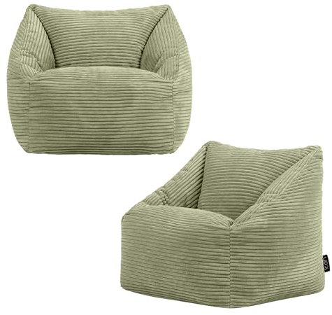 Icon Natalia Sitzsack Kinder, Salbeigrün, 2er Pack, Flauschiger Cord Stoff, Sitzsack Cord mit Füllung, Bequemer Kinder Sessel, Kuschelsessel, Lese Sessel, Schlafzimmer, Kinderzimmer, Spielzimmer