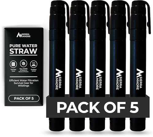 Sierra Madre Pure Water Straw – Water Filter Purification Straw for Backpacking, Camping, Hiking, Travel - Survival Gear & Supplies - Portable, Lightweight & Easy-to-Carry (Pack 5)