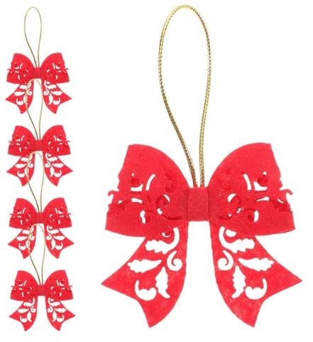 VICASKY 5 Stück Roten Schleifen für Weihnachtsbaum Deko Handgemachte Christbaumanhänger für DIY und Festliche Dekorationen