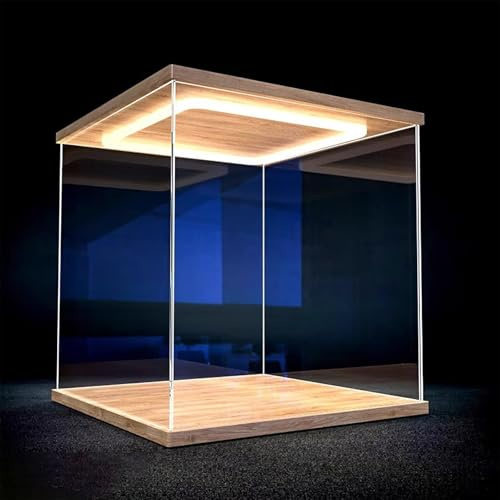 Acryl-Vitrine mit Tür, staubdicht, LED-Licht, Vitrine für Minifiguren, Autos und Spielzeug, transparente Aufbewahrungsbox mit Sockel (30 x 20 x 40 cm/12 x 8 x 16)