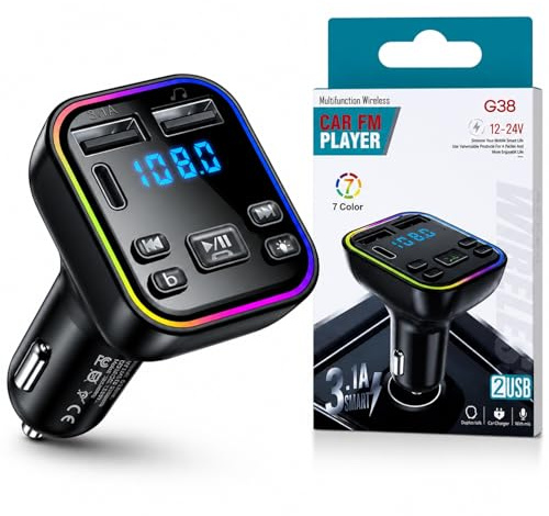 5.3 FM Bluetooth Transmitter Car Charger USB C Car Cigarette Lighter USB Charger Fast Charge, PD 20W & QC 3.0 Dual USB+1 Type-C Radio Receiver Transmitter Wireless Handsfree Phone Car Accessories Kit