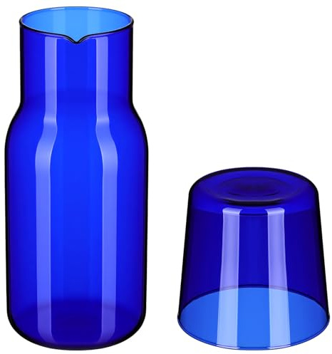 TEMPNAP Juego de Tazas de Vidrio Borosilicato Azul (1 Vaso, 1 Botella) para Agua y Bebidas Frías, Set para Casa, Oficina y Hotel, Cristalería Resistente Alta Temperatura, Gran Capacidad