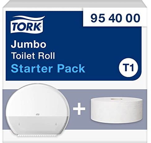 Tork Pack de démarrage pour distributeur murale de papier toilette rouleau Jumbo blanc T1, grande capacité, gamme Elevation, distributeur et 1 consommable, 954000