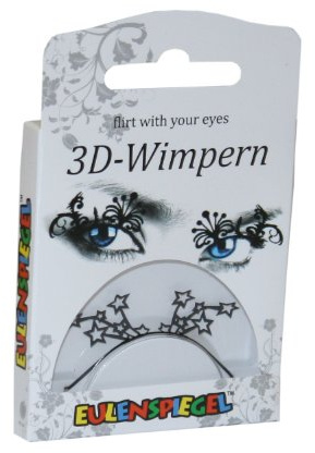 Eulenspiegel 3244 - 3D Wimpern, schwarze Sterne, 1 ml Spezial-Wimpernkleber, Anleitung, für Karneval, Mottoparty