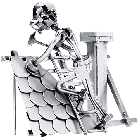 STEEMO Original Schraubenmännchen Figur: Dachdecker - Handwerker Geschenk - Metall-Deko, Kunsthandwerk, Stahl, grau 17x10x16 cm