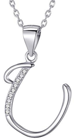 Morella Damen Halskette Silber mit Buchstabe U Anhänger 925 Silber rhodiniert mit Zirkoniasteinen weiß 45 cm