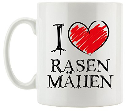 Pixxprint I Love Rasenmähen Fun Tasse, ca. 300ml Fassungsvermögen, Keramik Weiß, Spülmaschinenfest