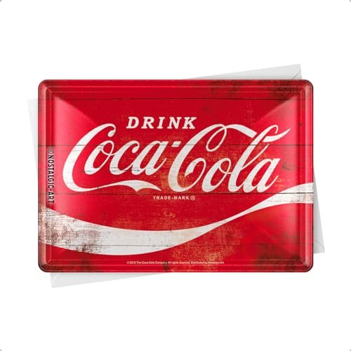 Nostalgic-Art Retro Blechpostkarte, 10 x 14 cm, Coca-Cola – Logo Red Wave – Geschenk-Idee für Coke-Fans, Original Lizenzprodukt (OLP), Postkarte aus Metall, Mini-Blechschild als Grußkarte