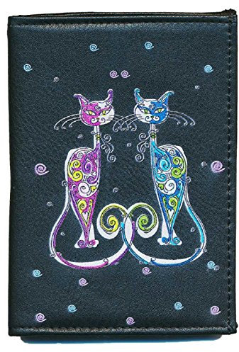Syl'la Portefeuille Porte Monnaie pour Femme Noir en Simili Cuir (Chat)