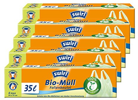 Swirl Bio-Müll Folien-Beutel 35l mit Tragegriff 6stk./Rolle (5er Pack)