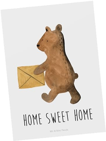 Mr. & Mrs. Panda Postkarte Bär Zuhause - Geschenk, Einladungskarte, Ansichtskarten, Ansichtskarte, Bär Zuhause Einzugsgeschenk Einzug Neues Haus Neue