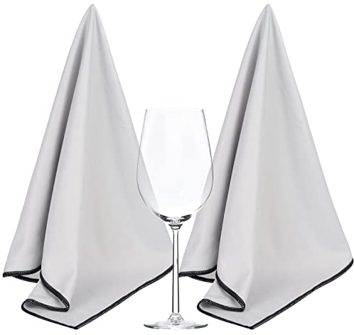 SINLAND Lot de 2 Chiffons de Polissage épais en Microfibre Non Pelucheux pour Verres à vin, Verres à Pied, Plats en Acier Inoxydable 64 cm x 51 cm Gris