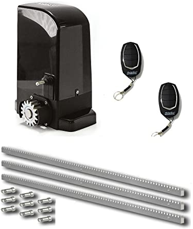 Kit completo Motorline Bravo 500 motor corredera profesional para automatizar puertas y cancelas correderas de hasta 500 kg de peso, con accesorios de calidad profesional y manual en español.