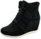 rismart Donna Zeppa in Cima Cuneo Lavoro Informale Lacci Fibbia Sneaker Scarpe 8522(Nero,39 EU)