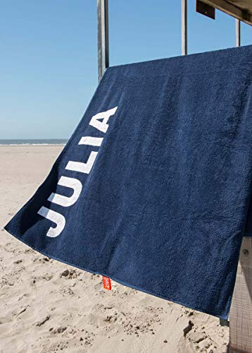 S< S< Strandtuch mit Name - personalisierte Bedrucking - XXL Saunatuch - Strandtuch 100x200 aus Baumwolle (Dunkelblau)