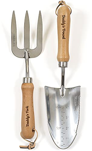 Personalised Garden Tools Engraved Gardening Gift Set Garden Trowel And Fork Set Mum Dad Gardener Allotment Gifts for Women or Men Mothers Day Retirement From Grandchildren (Pine Wood Set)