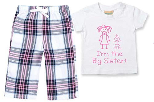 60 Second Makeover Limited I'm The Big Sister Girls Pyjamas Children Tartan Trouser Bottoms Kids Pyjamas Set Family PJs Big Sister Gifts For Little Girls Pink 3-4 Years