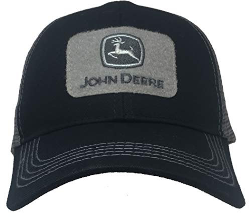 JOHN DEERE Silver Patch Mesh Back Trucker Cap-Black/Gray