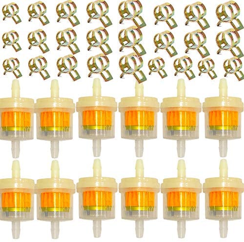 12 Pezzi Filtri Benzina Moto, Universale di Filtri Benzina, con 25 Pezzi Fermagli per Tubi, Accessori di Filtrazione in Linea Benzina Universale, per Moto Scooter Motore ATV Falciatrici da Giardino