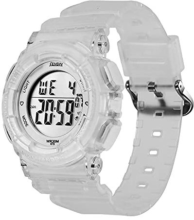 FEMBW Montre Digitale Sport avec Alarme rétroéclairée 7 Couleurs et chronomètre, Bracelet de Montre résin(Transparent)