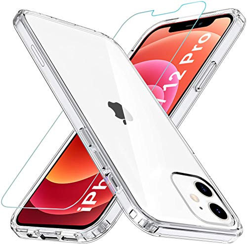 KP TECHNOLOGY iPhone 12 / iPhone 12 Pro - Clear Case Ultra Thin Transparent Silicone Gel Cover with Tempered Glass Screen Protector for iPhone 12 / iPhone 12 Pro 6.1