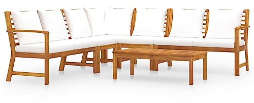vidaXL Akazienholz Massiv Gartenmöbel 6-TLG. mit Auflagen Lounge Sitzgruppe Sofa Bank Gartenset Sitzgarnitur Ecksofa Mittelsofa Creme