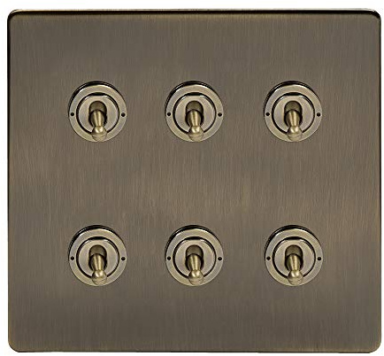 Soho Lighting Antique Brass 6 Gang Toggle Light Switch 20A 2 Way Screwless