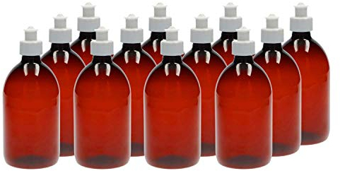 VENTON Botellas grandes marrón de plástico (1 L) con tapa (juego de 12 unidades, bomba pulverizadora)