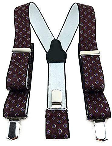 TigerTie Unisex Hosenträger in Y-Form mit 3 extra starken Clips - Farbe in bordeaux blau rot gemustert - hochwertige Verarbeitung - Breite 35 mm