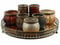SIDCO Windlicht Set Oriental 7X Kerzenhalter Glas + Tablett Metall Teelichthalter Deko