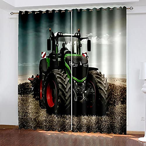 LWXBJX Vorhang Blickdicht für Schlafzimmer Wohnzimmer - Grau Bauernhof Traktor - 3D Druckmuster Öse Thermisch isoliert - 150 x 166 cm - 90% Blickdicht Vorhang für Kinder Jungen Mädchen Spielzimmer