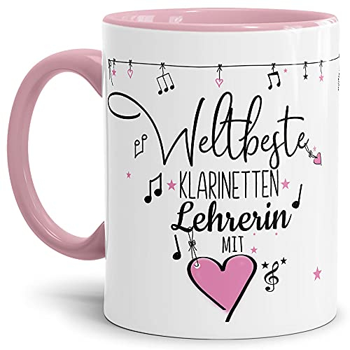 Berufe Tasse - Weltbeste Klarinetten Lehrerin - Geschenk für die weltbeste Musiklehrerin, Musikunterricht, Lehrerin - Keramik Innen & Henkel Rosa, 300 ml I Klarinette