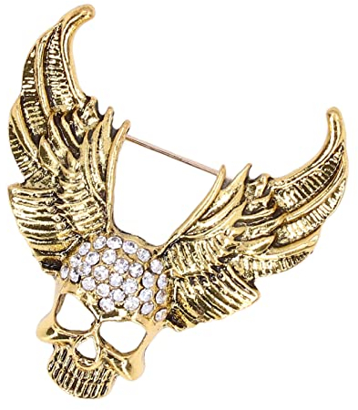 Shanrya Bohrer Totenkopf Brosche, einzigartige Kristall Totenkopf Brosche Mode für Mantel für Anzug(Altes Gold)