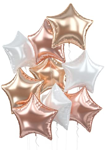 18 Inch Foil Star Balloons, 9pcs Pentagram Aluminum Foil Balloons Set, Romantic White Champagne Rose Gold Stars Shape Mylar Helium Balloons for Birthday Baby Shower Mother's Day Party Decorations