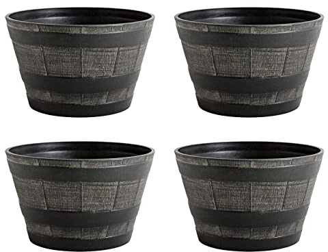 Vencier 4pk Half Barrel Flower Planter Pot Wooden Oak Effect Outdoor Decoration Home Garden